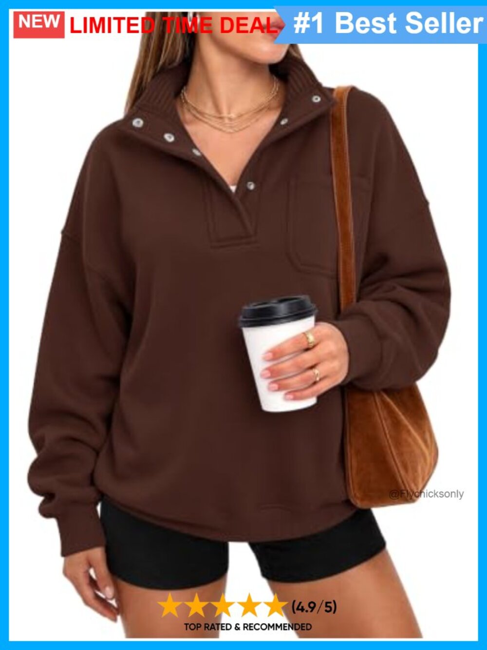 Oversized Henley Neck Sweatshirt Polyester Cotton Pullover